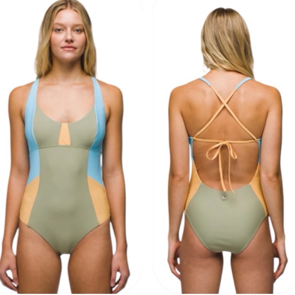 NWT Prana Tulum One Piece Swimsuit Sweet Agave Green Colorblock Size XS - Picture 1 of 14